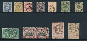 Verzameling stempels meeste op klassieke periode van N° 30 tot aan de Pellens, ook meerdere stempels op zegels van latere periode, ideaal lot van de stempel en variëteiten zoeker, zm/m