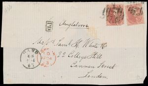 1863 N° 16, tweemaal op brieffragment, (volledige voorkant - klein gedeelte, achterkant met stempel 