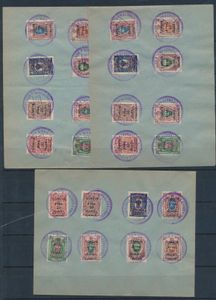 Zuid, 1919, n° 1A, 8 zegels Rusland met opdruk op 3 omslagen, 3 reeksen (dus zonder n° 1 die apart uitgegeven is), met verzoekstempels, zegels met hoge cataloguswaarde, maar maakwerk, toch interessant, zm/ntz