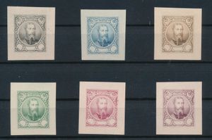 STES 1414/1419 (1420 ontbreekt) Niet aangenomen ontwerpen voor de uitgifte Leopold I uit 1865, zonder gom *, zm