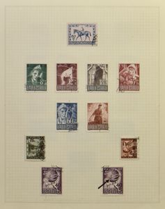 1945/1992 Verzameling op bladen w.o. betere reeksen eind jaren '40, begin '50, zm/m