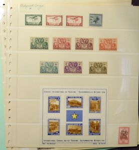 Samenstelling diverse landen in 5 boeken, albumbladen en enkele mappen, w.o. België (FDC), Belgisch-Congo, UNO, Nederland, Zweden, Saar, Spanje, enz., zm/m/ntz