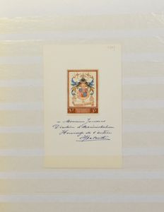 1959/1961 Samenstelling, 14 waarden op kartonpapier gekleefd met tekst en handtekening van de graveur 