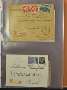 Type wapenschild op ZK, Klemskerke, den Haan, treinpost en feldpost documenten, in 3 klasseurs + 1 mapje telegrammen, veel relaisstempels, zm/m