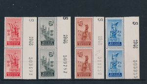 N° 781/84 Zeer mooie samenstelling, waarbij reeks in paar met integrale randinscriptie, reeks in blok van 4 met volledig tussenpaneel, variëteiten (OBP) w.o. n° 781 met druktoevalligheid 