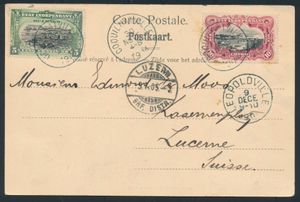 1902/1907 Set of 21 picture postcards franked with EIC Mols stamps (“5c.”, “10c.”, and “15c.”) sent to Belgium or France; a nice lot, very fine