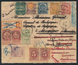 1900 N° 56 en N° 58 (2x) op omslag, vertrokken uit Antwerpen (stempel Anvers 