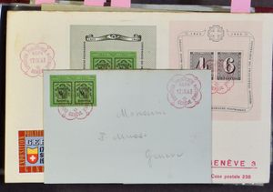 Interessante verzameling poststukken in klein brievenalbum, voornamelijk luchtpost, bijzondere brieven, Zeppelin, zm