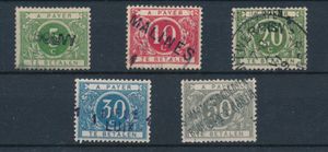TX 12A/16A, volledige reeks type 1916 met naamstempel uitreikingskantoor, o.a. GOUVY, MALINES en ST MARTENS-BODEGHEM, zm (OBP €300)