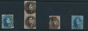 N° 10 (in paar), 11A en 14/15, alle vier zegels gestempeld met P.52-Habay-la-Neuve, zm (COBA €120)