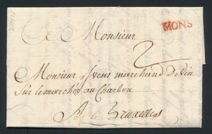 1772 Voorloper met inhoud, vanuit Mons (Herlant 20), dd. 11 september 1772, naar Bruxelles, port 2 Sols, zm