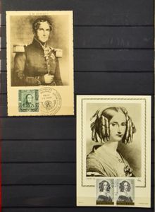 Verzameling Koningshuis in 2 boeken, met zegels, MK, HK, stempels, documenten, zm