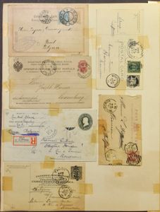 Verzameling postwaardestukken in 2 zeer oude albums, vele honderden stuks, helaas vastgekleefd, getint, etc., maar zeer interessant, hele wereld, w.o. België, Congo, Canada, Frankrijk, Japan, Mauritius, Zuid-Amerika, veelal verstuurd naar België (Louvain, e.a.), voor koper met geduld!, ntz