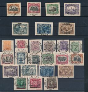 Kleine stempel samenstelling met o.a. tentoonstelling, Ste.-Adresse Belgische post, ook N° 147 