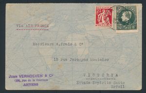 1935 N° 290A en 339, luchtpostbrief, via Le Bourget met Air France naar Brazilië, dd. 10 mei 1935, zm