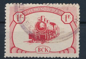 N° CP 18 “1fr. red”, “BCK” pictorial stamp, first printing, cancelled “ELISABETHVILLE JAN 1942”, very fine (OBP €275)