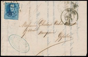 1864 N° G15A, op brief, zonder opdruk, van Pt.252-Mons, dd. 5 juli 1864 naar Gosselies, plaat I positie 260, Ex. Vertommen, liefhebbers prijs, zm