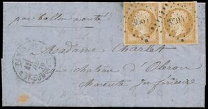 1870 Par Ballon Monté (handgeschreven), Yv. 13A in paar, brief met inhoud, vanuit Parijs, afstempeling 