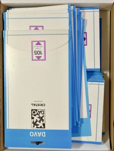 Klemstroken (transparant), Davo, allerlei formaten, meer dan 30 pakjes met winkelprijs van €8,35 per stuk
