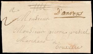 1737 Voorloper met inhoud, vanuit Antwerpen (manuscript D'anvers - herlant (pas vanaf 1743), dd. 30 juli 1737, naar Bruxelles, port 2 sols, prachtige brief en hoog gewaardeerd bij Herlant, zm