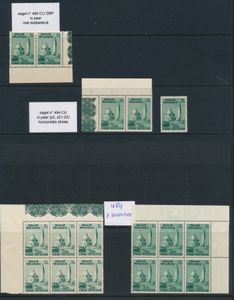 N° 484-Cu, kleurverschil (in blok van 6 met referentie zegels), Horizontale streep (in paar en aparte zegel - streep is verschillend), dubbeldruk (in paar), zm