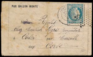 1870 Par Ballon Monté (zwarte stempel), Yv. 37, brief met inhoud, vanuit Parijs, afstempeling 