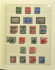 1933/1945 Verzameling in album, w.o. Zeppelin 2M gestempeld, luchtpost 1934 gestempeld, Ambachten gestempeld, blokken Olympische Spelen met toegangsticket voor de openingsplechtigheid, zm/m