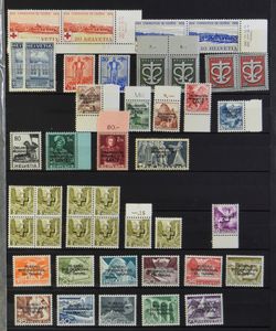 Verzameling in 3 boeken met veel combinaties, tête-bêche, blokken van 4, borduurblok (3x), dienst, zm