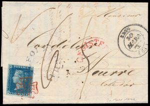 1842 Zeldzame internationale zakenbrief Anglo-Franse handelscorrespondentie via London Foreign Office naar Lyon richting Garcin Noally & Cote, gefrankeerd met een 1840 