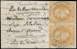 Par Ballon Monté (handgeschreven), Yv. 28B in paar, brief met inhoud, vanuit Parijs, naar Clermont-Ferrand (Frankrijk), zm 