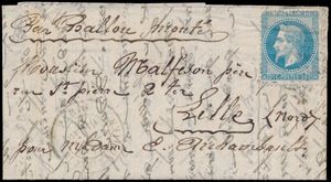 1870 Par Ballon Monté (handgeschreven), Yv. 29B, brief met inhoud, vanuit Parijs, afstempeling 