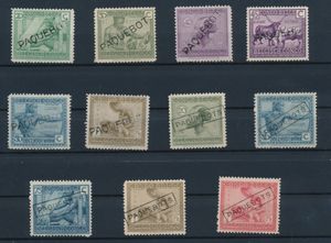 Lot of 11 different values from the two Vloors sets, numbers 109 to 128, with a ‘PAQUEBOT’ courtesy cancellation (unframed) and a ‘PAQUEBOTS’ cancellation (in box), all without gum, very fine/fine