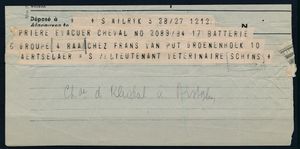 1939 Telegram Brussel Centraal, dd. 21 september 1939 aan het Belgische leger te Antwerpen, W.O. II, zm/m