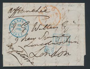 1847 Voorloper met inhoud, vanuit Brussel, dd. 13 juli 1847, met 