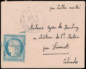 1870 Par Ballon Monté (handgeschreven), Yv. 37 