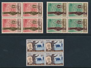 Zuid Vietnam 1967 I/II niet uitgegeven en 467 I met verkeerde datum, alle in blok van 4, zm (Mi. €1.080)