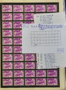 1935/1982 Samenstelling variëteiten en curiositeiten in 5 insteekboeken en 1 ringmap, w.o. veel rouwzegel Astrid o.a. in vellen, Boudewijn bril, diverse uitgiften, zm/m