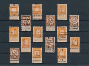 PRE 108/109, zeer mooie samenstelling met betere waarden oa TUBIZE, BILSEN, MORANWELZ, FLORENNES, OOSTACKER, etc., zm (Hoge cataloguswaarde)