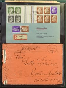 Diverse items in albums, op bladen, los w.o. rolzegels, postfris, voorraadboeken Bund gestempeld, poststukken (7 boeken, etc.), ook wat België en andere landen, zm/m/ntz