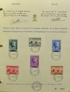 1849/1955 Verzameling in 3 oude albums, waarbij beter klassiek, gestempeld, proeven, 221/33 **, 1° Orval *, BL 2 *, BL 3 *, Infanterie *, BL 4 *, UPU **, 2-luiken ** in paar, jaren '50 overwegend *, zm/m/ntz