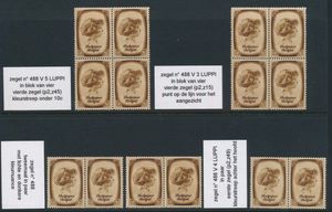 N° 488-Cu, Luppi variëteit 3,4 en 5 (in blok van 4 en paar) en twee kleurnuances (licht en donker) in paar, zm