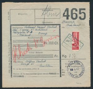 1939/1940 Samenstelling 60 postcolli documenten (militair) met gehalveerde zegels, alfabetisch geklasseerd J-Z, zm/m