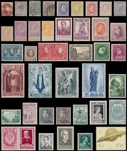 1849/2001 Verzameling in 4 Davo albums, w.o. klassiek gestempeld, semi-klassiek gestempeld/*, Merode **, Albert I **, 5 franken *, Rode Kruis *, Helm *, Houyoux **, 221/33 **, 1° Orval **, Grote Montenez **, BL 2/3 **, Kepie **, Elisabeth **, Mercier *, Sanatorium **, Grote Orval * (hoogste waarde met verkleurde gom), Kruis van Lotharingen, BL 4/6 **, Orvalblokken, -10% **, Gellingen, BL 26/28, jaren '50 **, nominaal, zm/m/ntz
