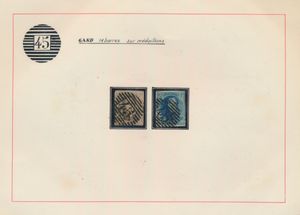 1852/1863, 10 cent. bruin en 20 cent. blauw en 40 cent. rood, alle met afst. P.45 Gand, 12 zegels w.v. 1x N° 6 op brief,, zm/m/ntz.