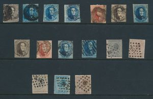 Verzamelingetje klassieke zegels, tussen n° 1 tot 19, 16 ex., enkele mooie curiositeiten en druk verschillen, zeker inkijken, zm/m/ntz