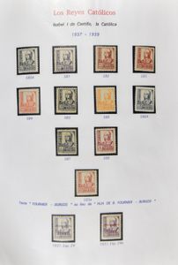 Uitgebreide verzameling Koningshuizen in ringband door de eeuwen heen met veel betere zegels w.o. de goede reeksen Isabella I, koninkrijk 1875/1876, reeksen Alphonso XIII, Toledo en Santiago, alle reeksen Juan Carlos **, zm (Hoge cataloguswaarde)