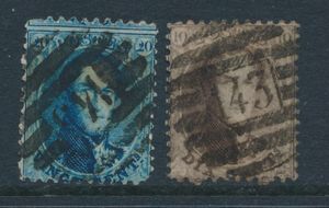 Nr. 14A und 15A, einige knappe Zähnungen, Abstempelung P.143-Lanaeken (8-bars), schön/zu kontrollieren (COBA €55)