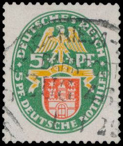 N° 425 X '1928 Norhilfe 5 + 5 Pf standing Wmk' RARE, with photo certificate, vf (Mi €4,500)