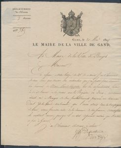 1809 Voorloper met inhoud - met briefhoofding - Le Maire de la ville de Gand, vanuit Gand (zwarte naamstempel 