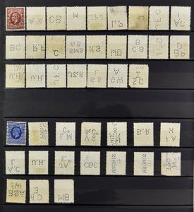 Firmaperforaties, verzameling in insteekboek (1027 perfins), zm/m/ntz